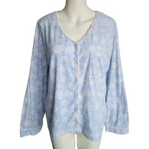 Eileen West Blue Snowflake Button Up‎ Sleep Top Sz Large